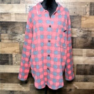Reb & J Women's Red Gray Plaid Button Down Shirt XL Extra Large